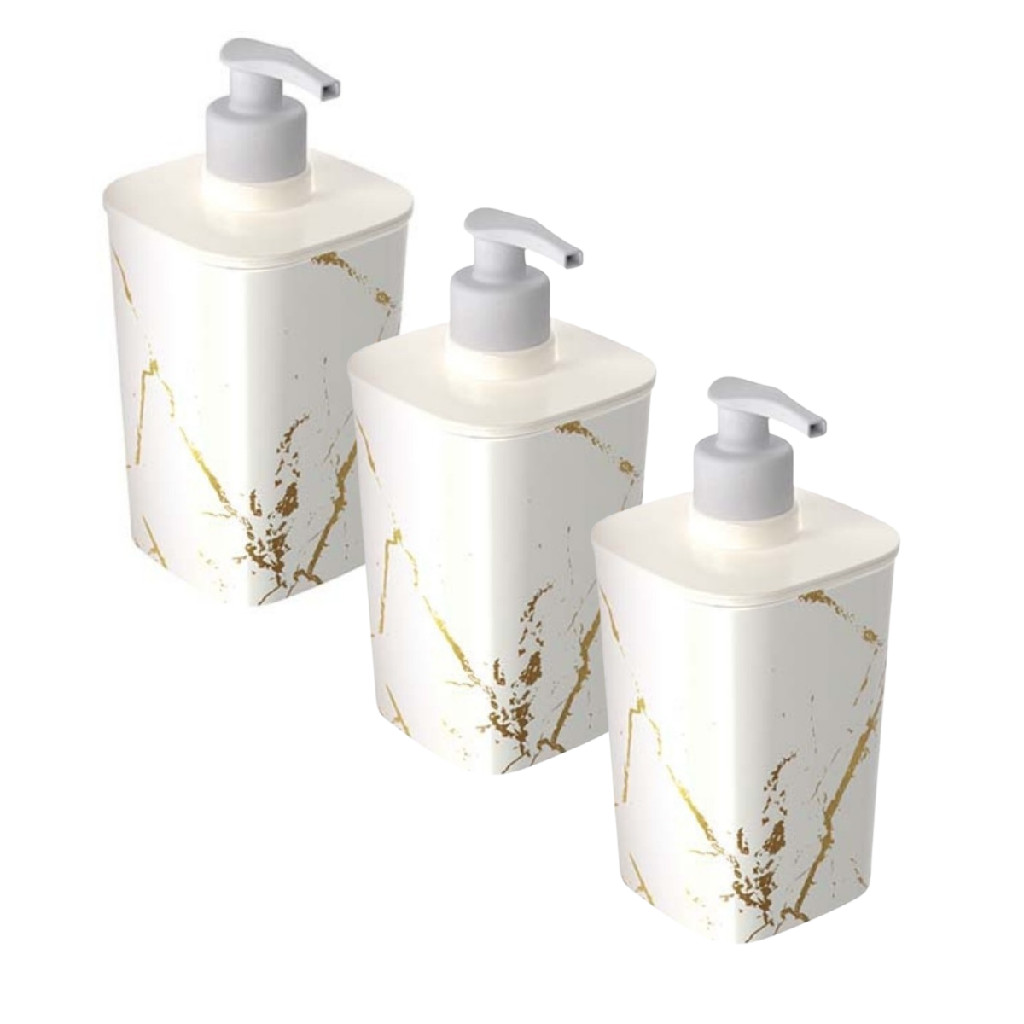 Kit 3 Porta Sabonete Liquido Dispenser Branco Marmore 420 Ml