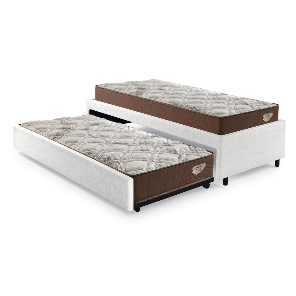 Bicama Box Solteiro 103x208 Courino Linho Branco com 2 Colchões Relax Adorabile Molas Ensacadas Ecoflex