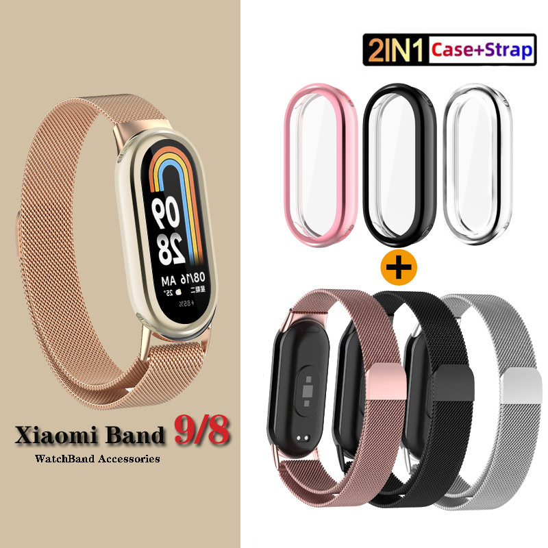 Para Xiaomi Mi Banda 10/9/8 Cinta + Caso Milanês Aço Inoxidável Fivela Magnética Miband 9 Pulseira De Pulso em Oferta na Shopee
