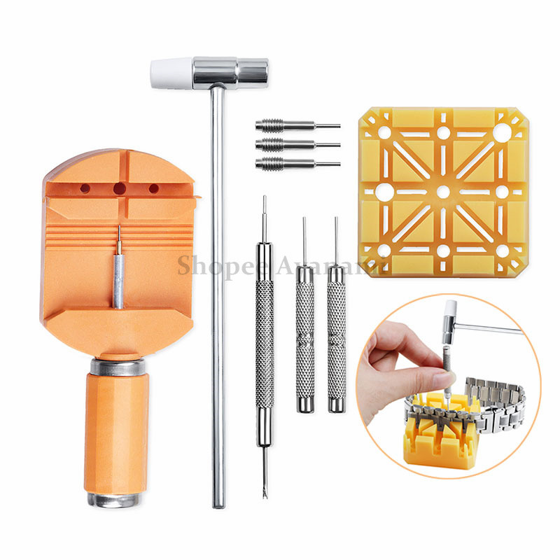 6/9 Pçs Ferramenta De Remoção De Corrente De Ligação De Relógio Martelo Pinos De Perfuração Cinta Titular Kit Reparo Para Relojoeiro Comprimento De Ajuste