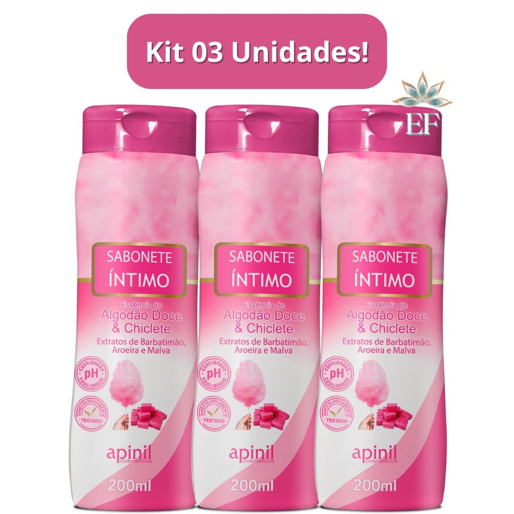 Kit 03 Sabonete Feminimo Íntimo ALGODÃO DOCE Apinil Cosméticos