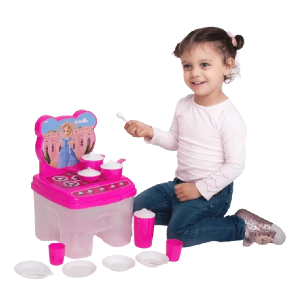 Cadeirinha Infantil C/ Acessorios de Cozinha Jarra Panelinha de Brinquedos Meninas 13 Acessorios ggb