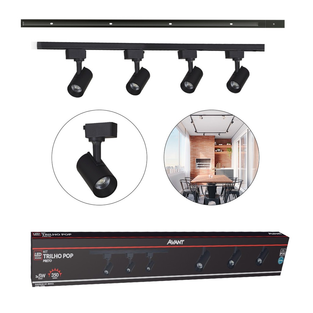 Kit trilho Eletrificado 4 Spot Led + 1 Metro de Trilho Pop 20w 6500k Branco Frio 110v/220v Preto Cod: 251931414-1 em Oferta na Shopee