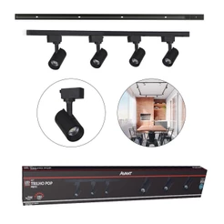 Kit trilho Eletrificado 4 Spot Led + 1 Metro de Trilho Pop 20w 6500k Branco Frio 110v/220v Preto Cod: 251931414-1