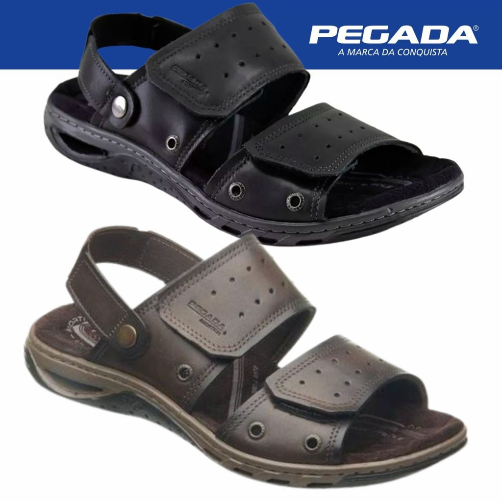 Sandália Papete Masculina Pegada Couro Solado Amortech Lançamento Conforto em Oferta na Shopee