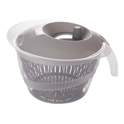Seca Salada Grande Manual 4L Cinza Tampa Giratória Folhas Verduras Legumes Plasútil