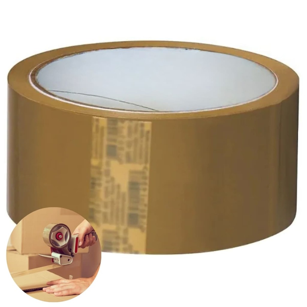 Fita Adesiva Marrom Larga 40mm x 500m Kaztec Rolo Grande para Fechamento de Caixa de Papelão e Empacotamento