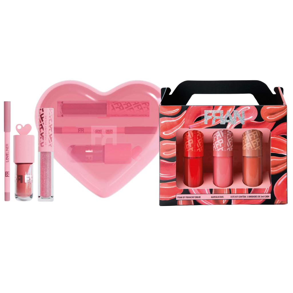 Kit Love + Glosslicious Lápis Labial e Glosses Brilho 3D Hidratação Vegano - Fran by Franciny Ehlke