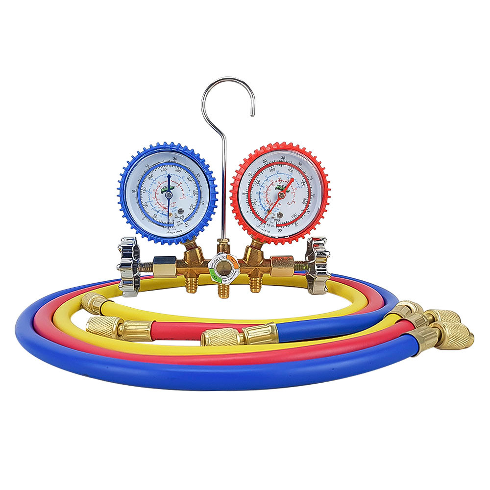 Manifold EcoTools R410A + 3 Mangueiras 5/16 R410A 90 cm (Manômetro R410A R22 R404 R507)