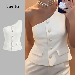 (Elegante) Lovito Blazer Botões Primavera/Verão Delicado Ajuste Justo Assimétrico Liso Feminino LBL22647