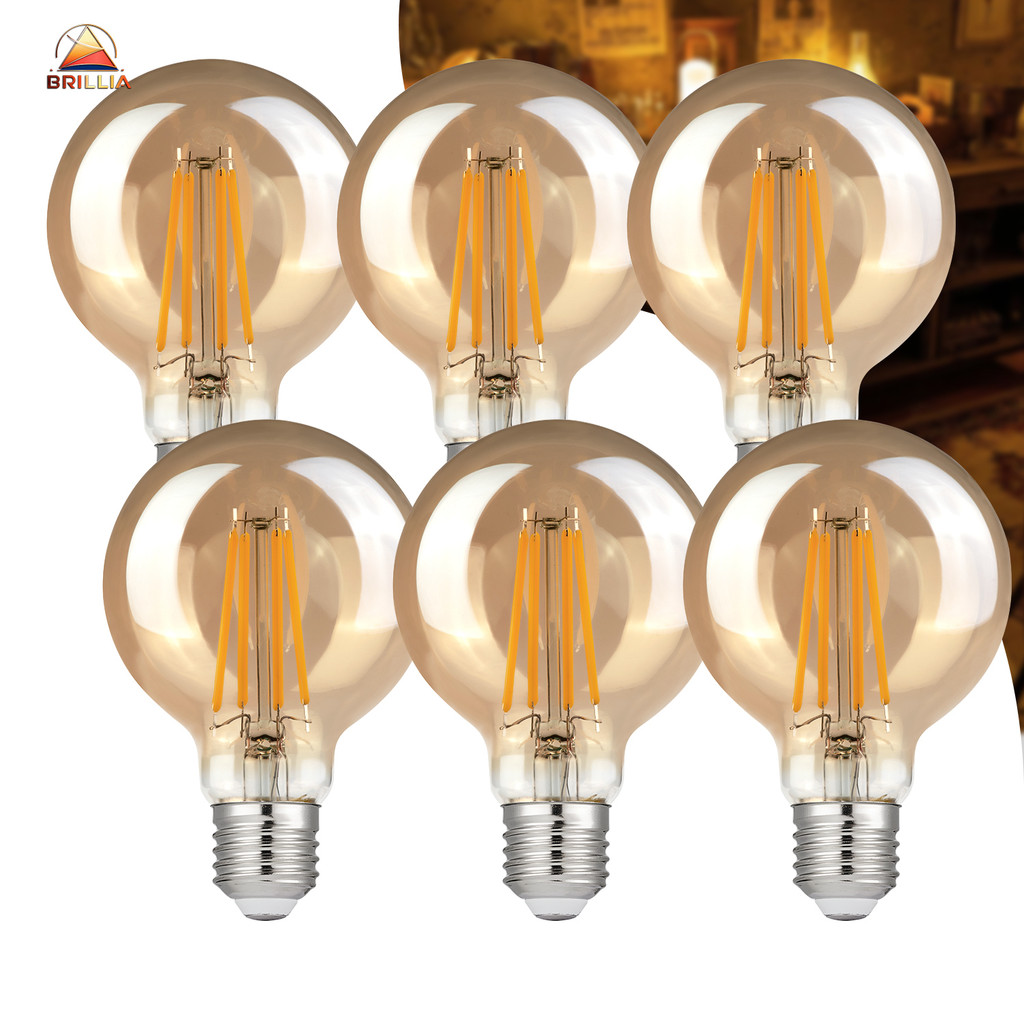 KIT 2 a 6 Lâmpada Filamento LED G80 4W E27 Âmbar Estilo Retrô Vintage Luz Quente Edison Bivolt em Oferta na Shopee