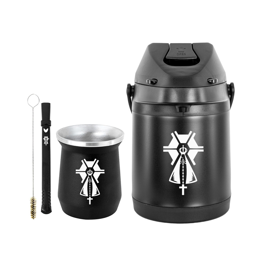 Kit Tereré Garrafa Térmica Preta 2.5l Bomba Chacal Copo Cuia Alumínio