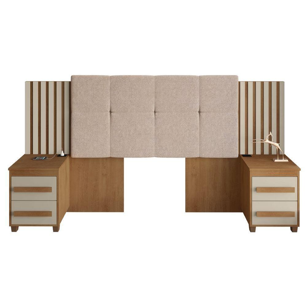 Cabeceira Casal Extensível Com 2 Mesas De Apoio Ripado E Estofado Cinamomo/Off White Suíça em Oferta na Shopee