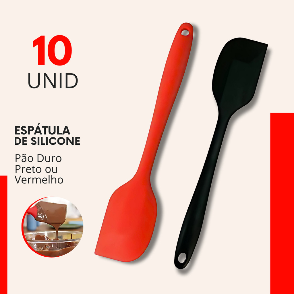 Jogo 10 Espatula de Silicone Cozinha 27cm Pão Duro Restaurante Bolo Confeitaria