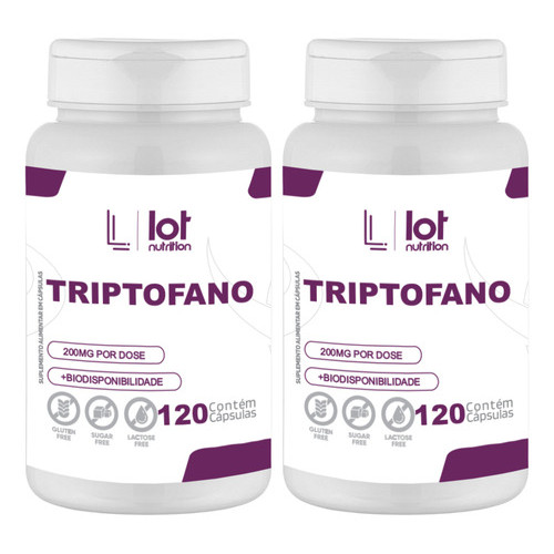 Kit 2 Triptofano 120 Cápsulas Humor Bem-Estar Sem Sabor Energia Equilíbrio Lot Nutrition