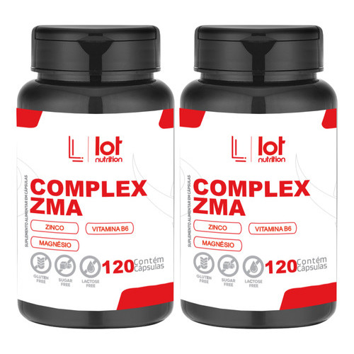 Kit 2 ZMA 700mg 120 Cápsulas Ganho Massa Recuperação Muscular Sem Sabor Lot Nutrition