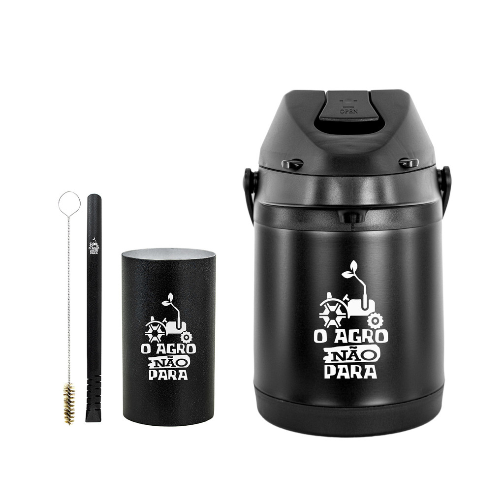 Kit Tereré Garrafa Térmica 2.5l Preta Bomba Preta Filete Preta Copo Redondo Inox Preto em Oferta na Shopee