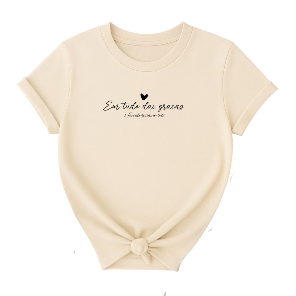 Camiseta Feminina Estampada Em Tudo Dai Graças Modelo Casual Básica Envio Ja em Oferta na Shopee