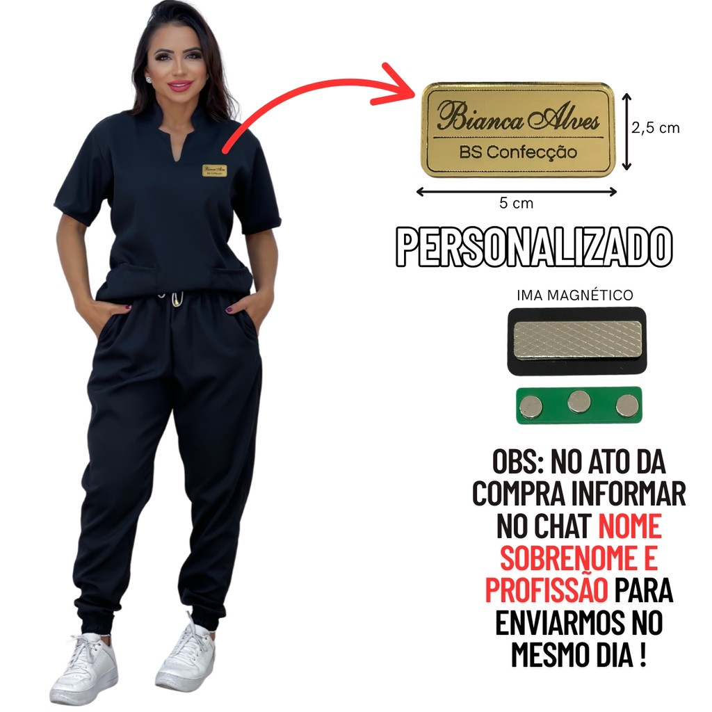 Pijama Oxford Cirúrgico Scrub Feminino Com CRACHÁ Personalizado Scrub Hospitalar Gola Padre Jogger de Clínicas Oxford em Oferta na Shopee