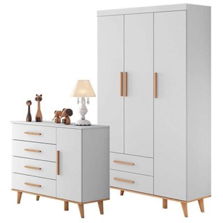 Cômoda E Guarda Roupa Infantil Ludmila Branco Bétula - Carolina em Oferta na Shopee