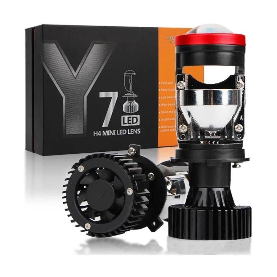 2PC Y7 Faróis LED Automotivos Lente H4 Super Brilhante Tangent Foco Alto E Baixo Alcance Integrado em Oferta na Shopee