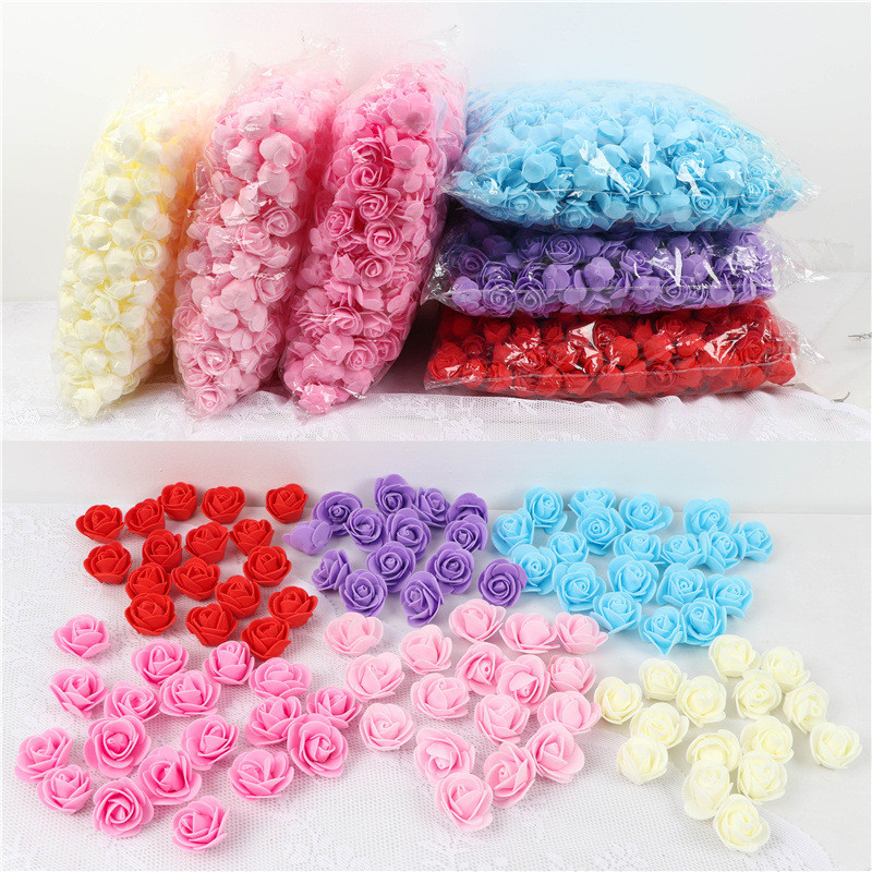 50/100 Pçs 3.5cm PE Espuma Rosa Flor Cabeça Artificial Flores Festival De Casamento Ornamentos Casa DIY Presentes Caixa