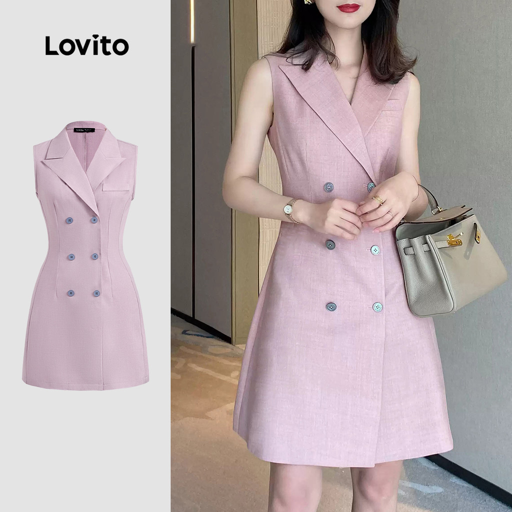 Lovito Vestido Casual Com Botões Clássico E Versátil Rosa Para Mulheres Primavera/verão L138AD958 em Oferta na Shopee