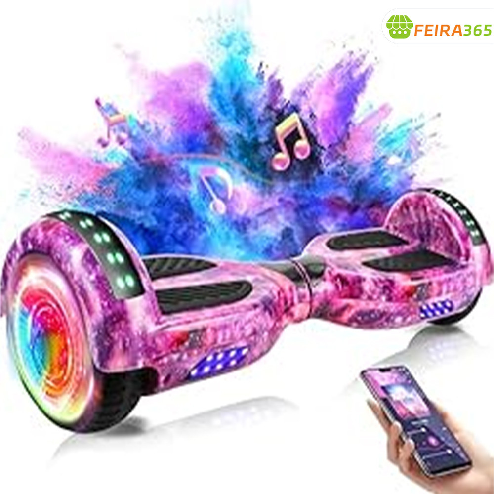 Hoverboard Infantil 6.5" - Skate Elétrico com LED Bluetooth e Bateria Potente para Crianças Seguras