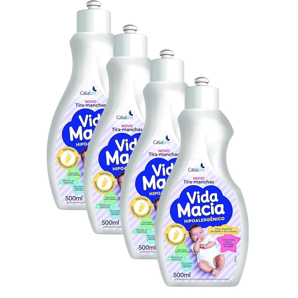 Kit 4 Tira Manchas Vida Macia Roupas Brancas E Coloridas 500ml em Oferta na Shopee
