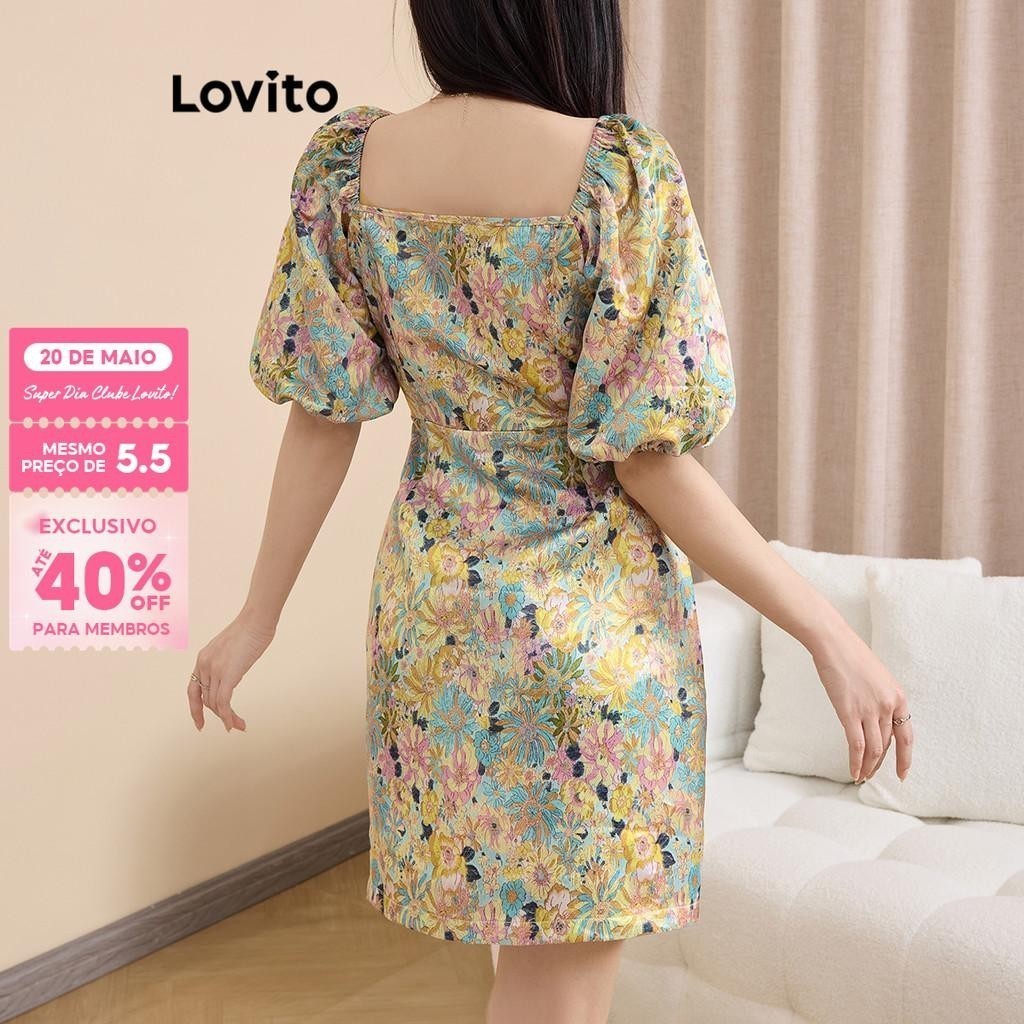 (Trendy) Lovito Vestido Casual Ditsy Floral Com Botão Frontal Vestido De Verão/Primavera Para Mulheres L109MD123 - Women Clothes