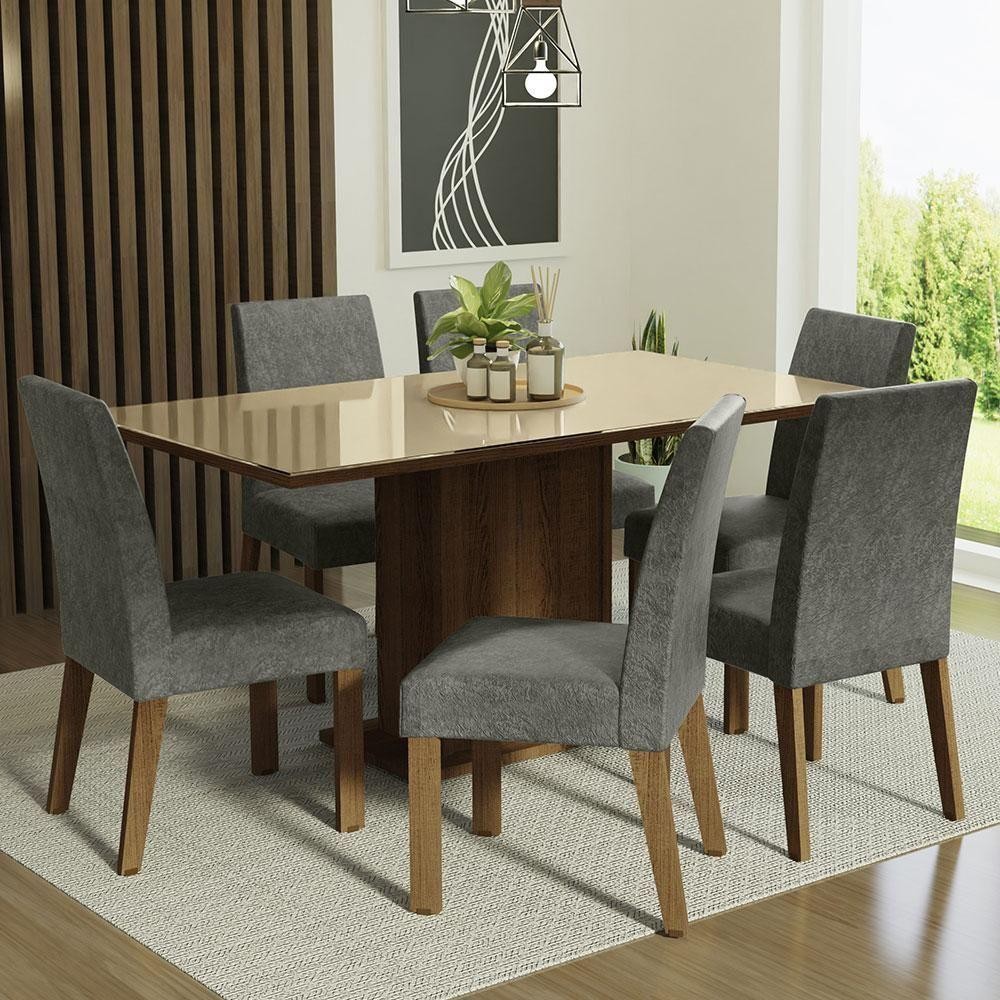 Conjunto Mesa Tampo De Vidro 6 Cadeiras