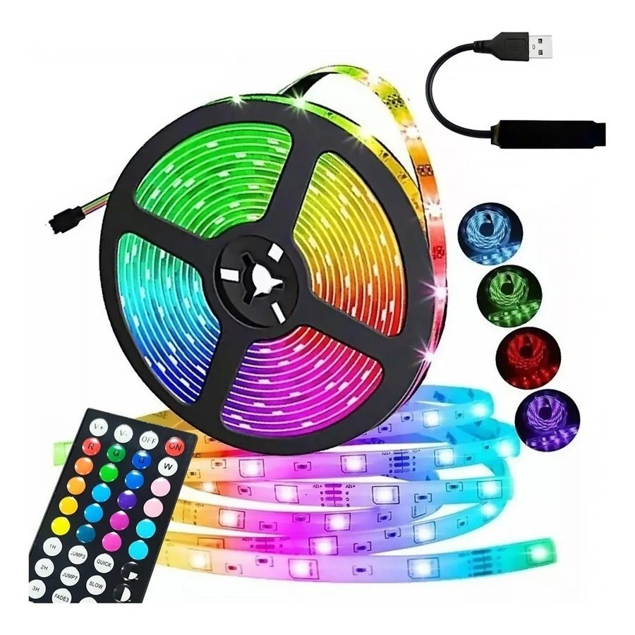 Fita LED RGB 5M 5050 USB com Controle Remoto e Sincronização Musical – Decoração TV e Móveis
