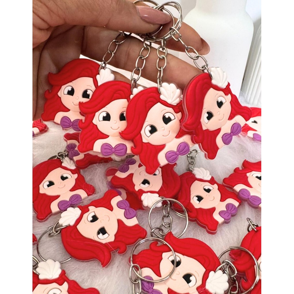 Chaveiro Tema Princesas Ariel Emborrachado 10/50 Unidades Festas Temáticas Lembrancinha
