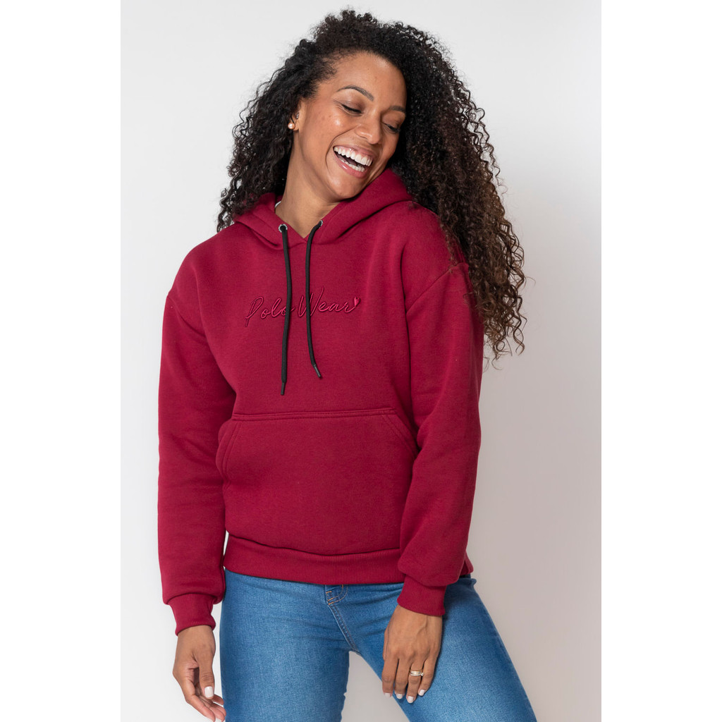 Blusa Feminina Moletom Logo Bordado Polo Wear Vermelho Escuro - Women Clothes