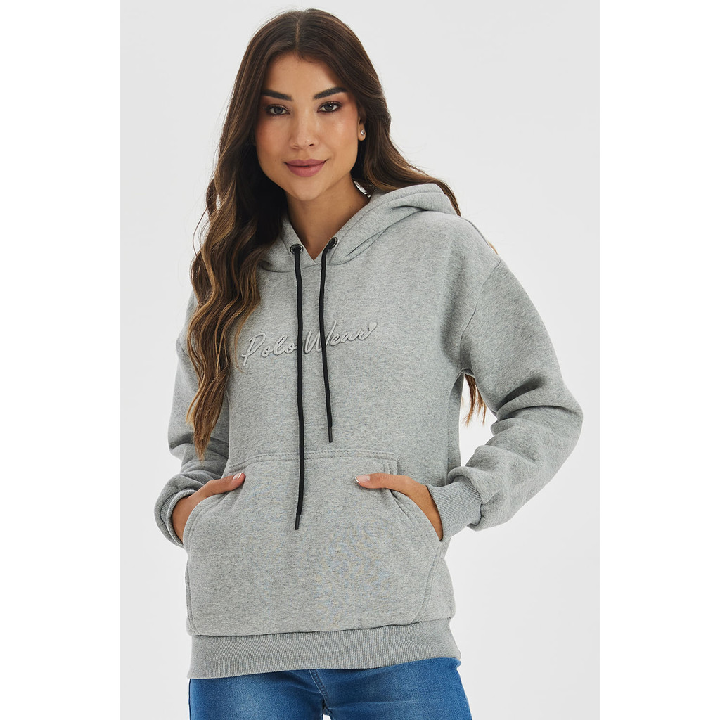 Blusa Feminina Moletom Logo Bordado Polo Wear Mescla Médio - Women Clothes