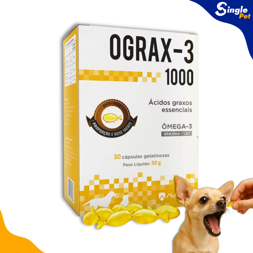 Avert Ograx-3 1000mg Suplemento Nutricional com Ômega 3 Para Cães e Gatos - 30 Cápsulas