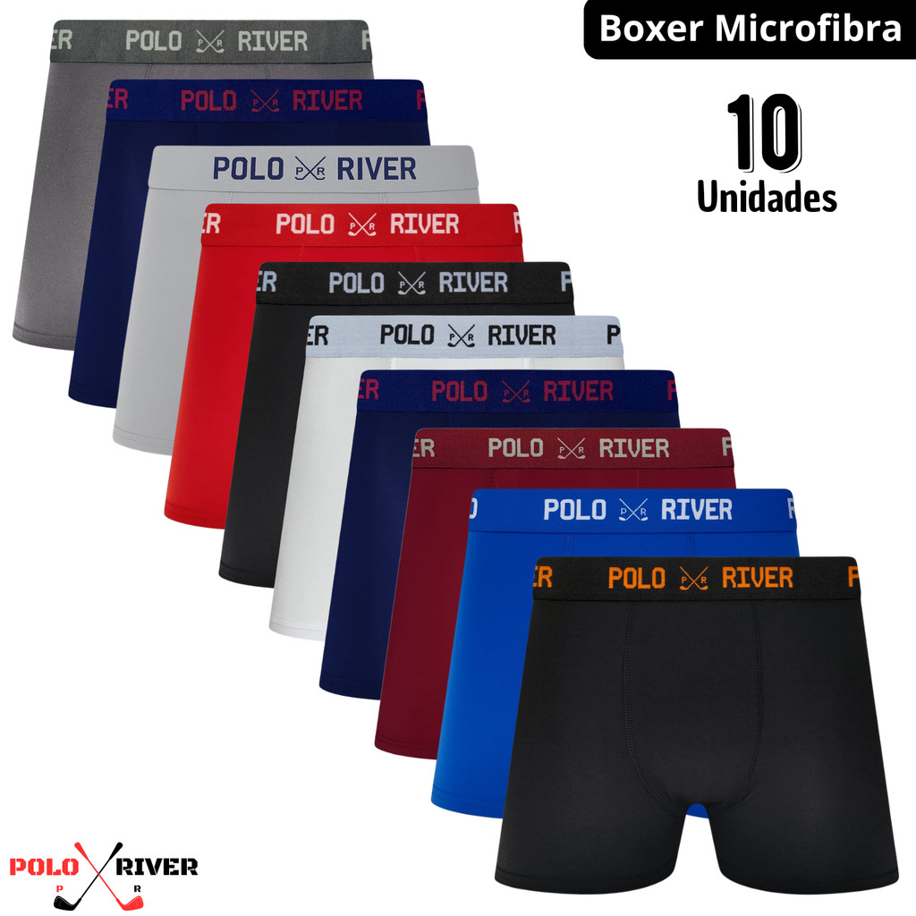 Kit 10 Cuecas Boxer em Microfibra Confortável Adulto Polo River em Oferta na Shopee