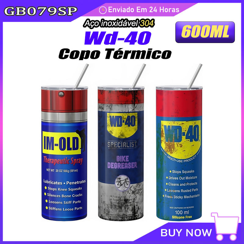 Copo Térmico Wd-40 À Prova De Vazamentos Em Aço Inoxidável 304 600ml Grande capacidade, portátil para uso externo