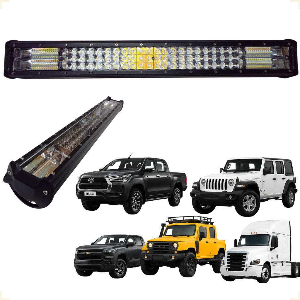 Farol Barra de Led Luz Auxiliar Branca e Âmbar 324W 12-24V para Carros 4x4 Caminhão Trilha Universal