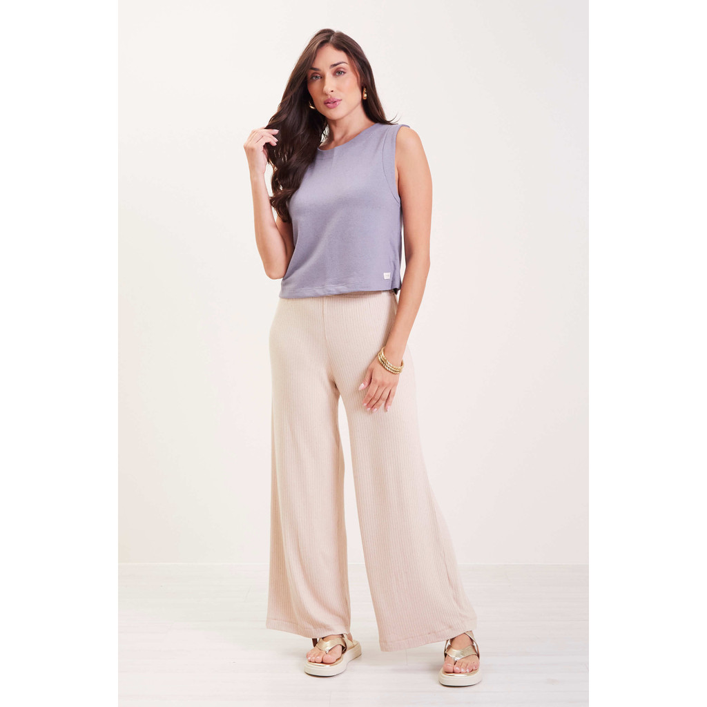 Calça Feminina Pantalona Comfy Marialícia Bege - Women Clothes