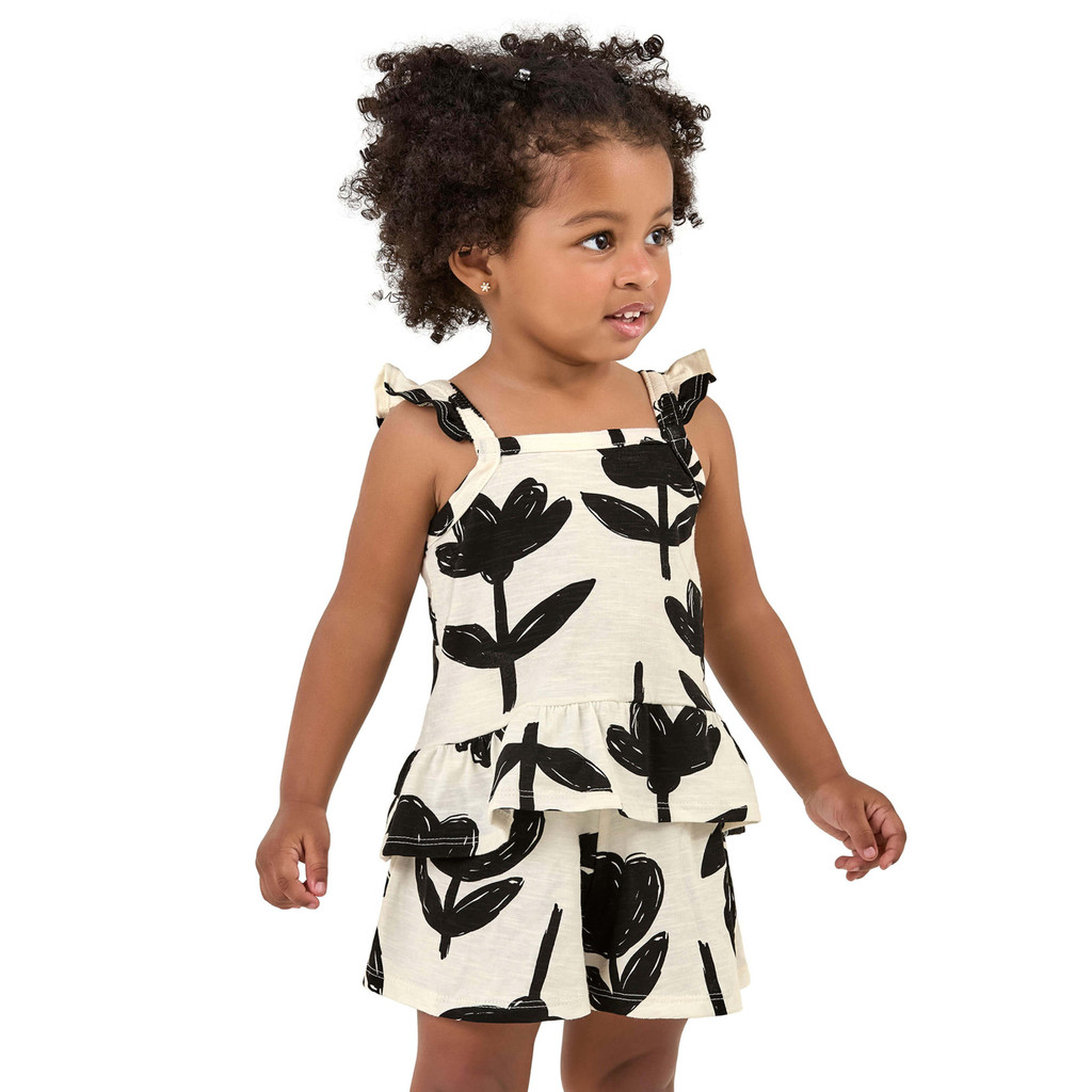 Conjunto Infantil Menina Floral Bicolor Elian Bege - Baby & Kids Fashion