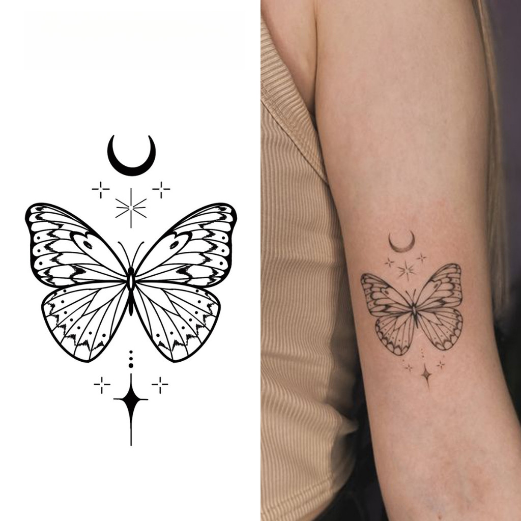 Tatuagem Temporária de Lua Borboleta, Dura até 15 Dias, Nova Tecnologia Mágica, Adesivo Semi Permanente à Prova d'Água, 
