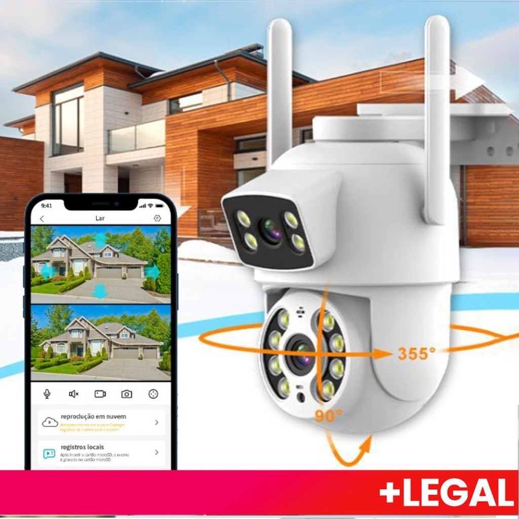 Câmera De Segurança Lente Dupla YOOSEE IP66 Wi-Fi 360° Sensor Movimento Visão Noturna 2 em 1 Fixa + Giratória