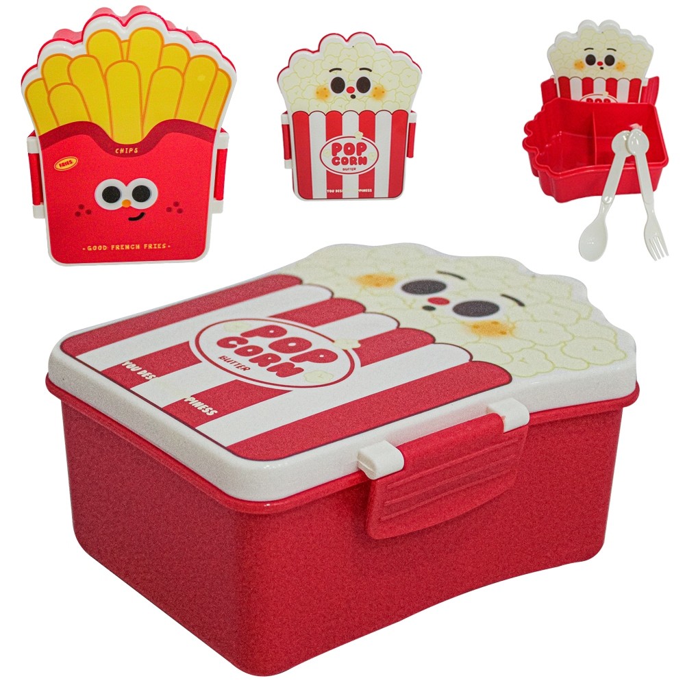 Lancheira Marmita Pote Bento Formato Pipoca Batata Frita Plástico