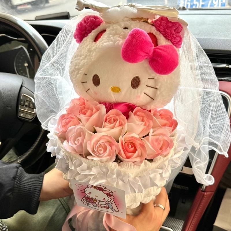 Buquê De Rosas Eternas Hello Kitty-Presente De Flores Para Meninas (Aniversário Kawaii E Surpresa Bestie)