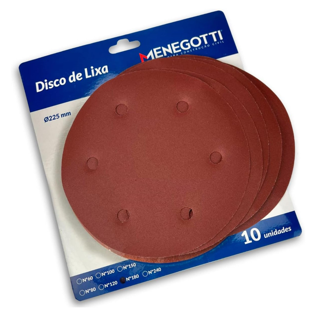 Disco de Lixa 225mm Compatível com Lixadeira MLP710H e MLP750 10 Peças Menegotti em Oferta na Shopee