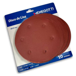 Disco de Lixa 225mm Compatível com Lixadeira MLP710H e MLP750 10 Peças Menegotti