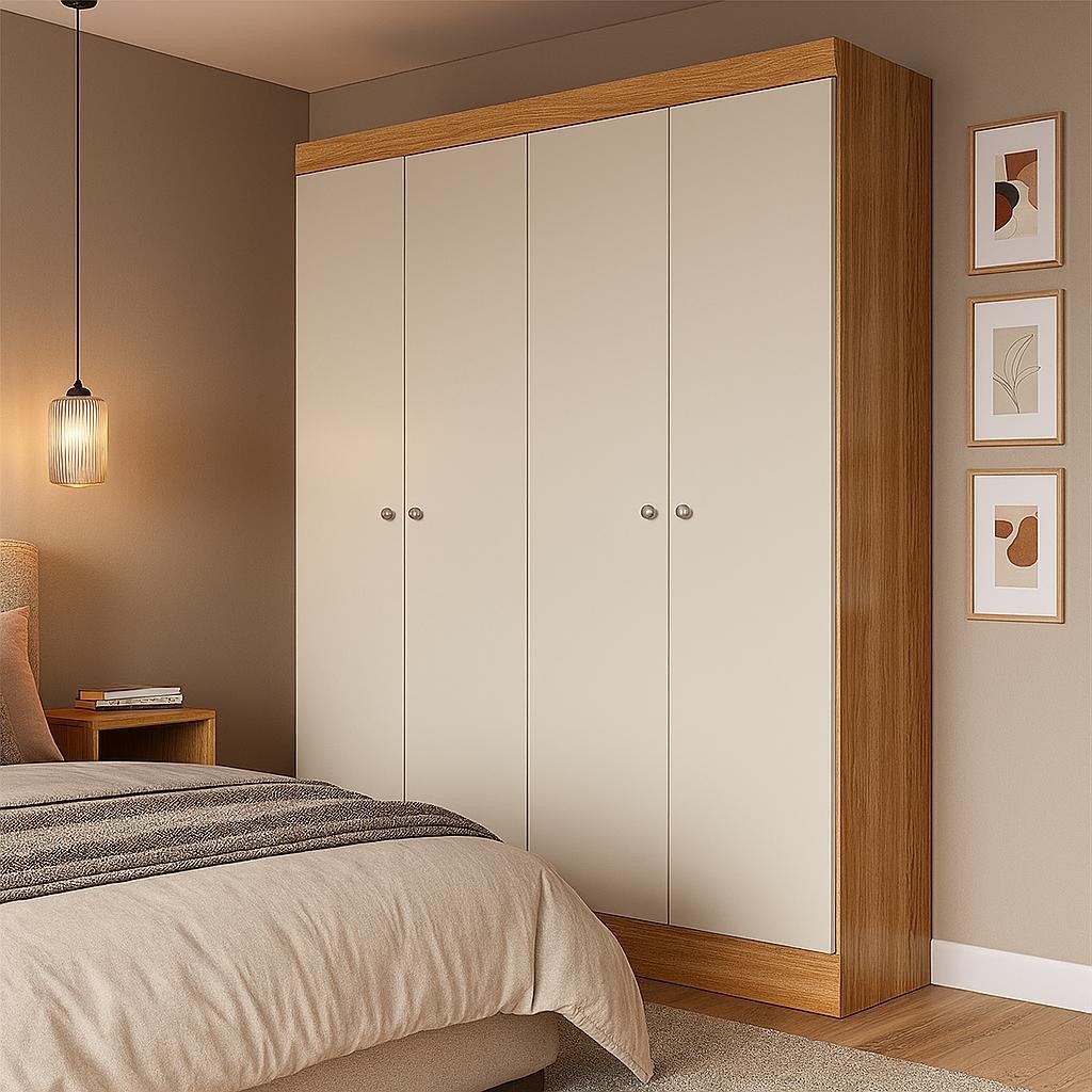 Guarda-Roupa Casal Boreal 4 Portas Carvalho e Off White em Oferta na Shopee