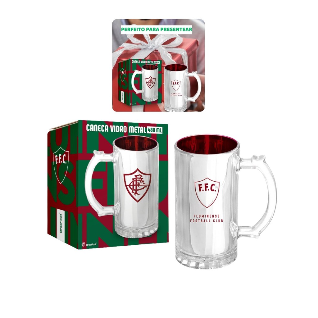 Caneca Vidro Reforçado Metalic 480ml Cerveja Fluminense Oficial