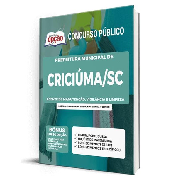 Apostila Prefeitura de Criciúma - SC - Agente de Manutenção, Vigilância e Limpeza